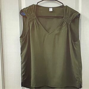 Old Navy Olive Green Sleeveless V-Neck Blouse with Gathered Shoulders